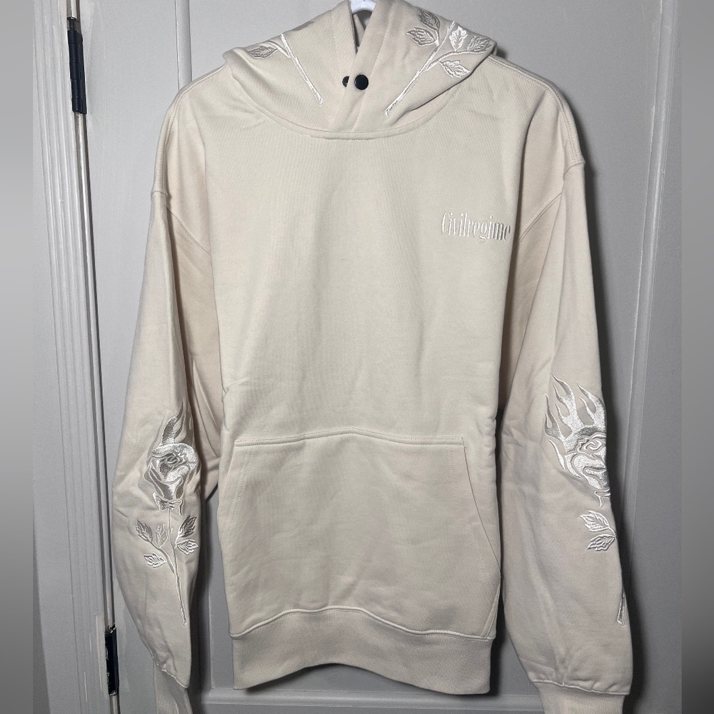 Men's Civil Regime Cream Hoodie with Embroidered Details